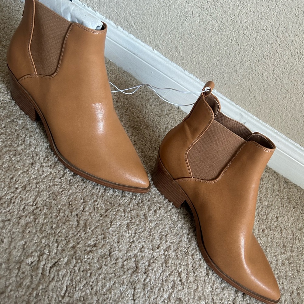 Brown booties, brand new.